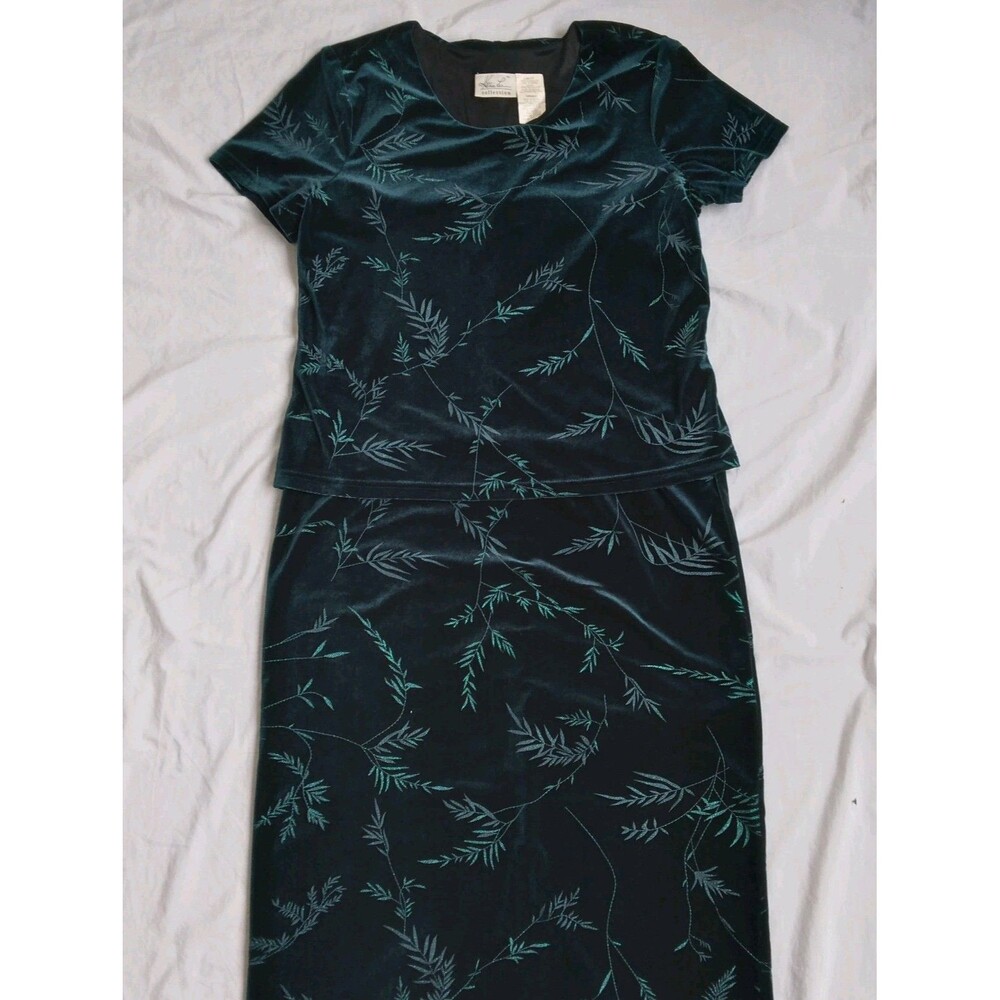 Vintage Kathie Lee Womens Velvet Maxi Dress Dark Green Holiday Women's Large - Picture 2 of 12